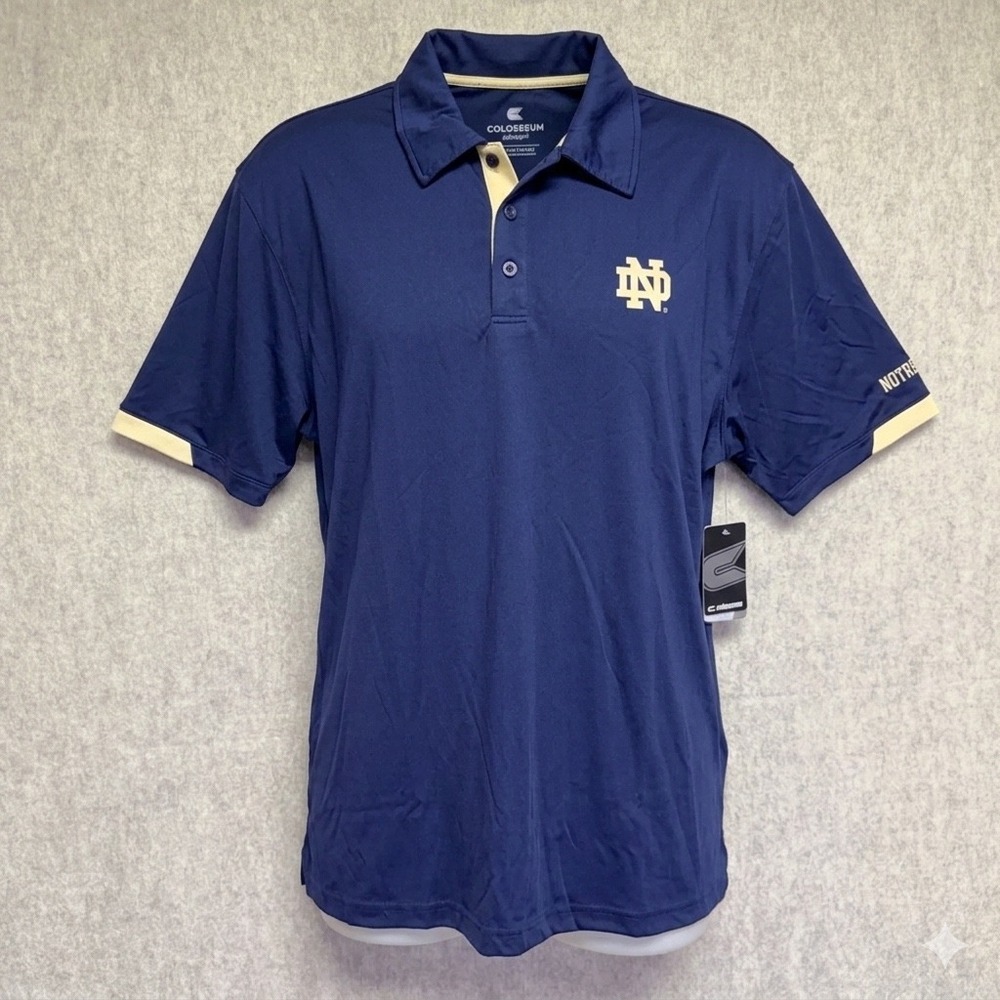 Colosseum Notre Dame Irish Polo Mens‎ XXL Navy Blue Gold Logo NCAA Golf NWT